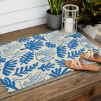 Abstract blue nature leaf art pattern Outdoor Rug Gallery Image 2