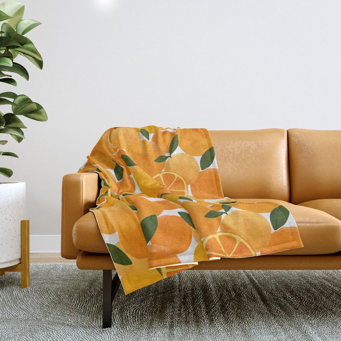 mediterranean oranges still life  Throw Blanket Gallery Image 1