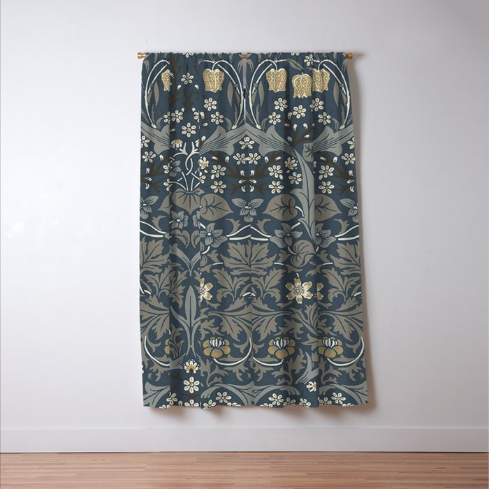 William Morris Vintage Blackthorn Grey Blue 1892 Window Curtain Gallery Image 3