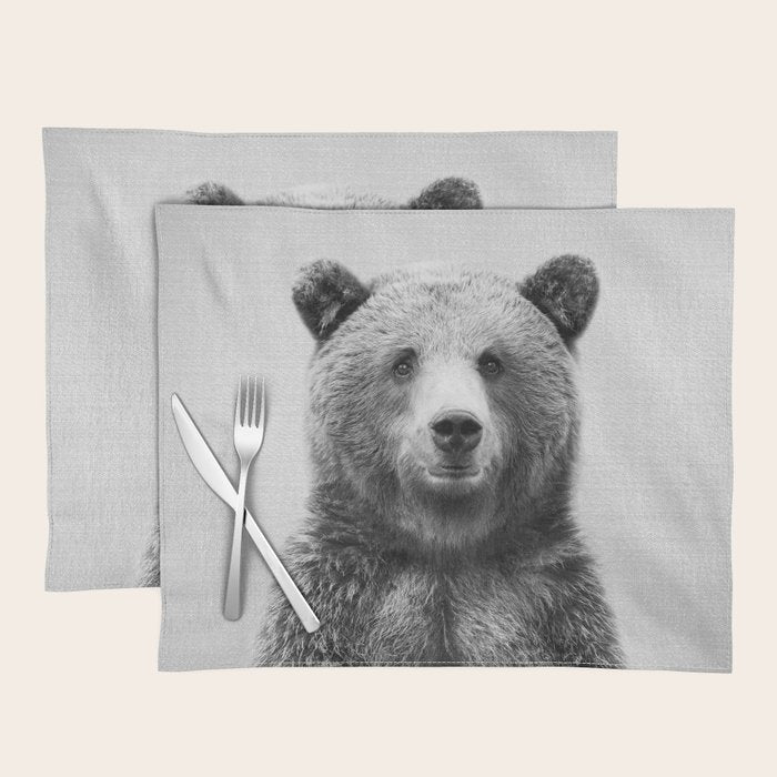 Grizzly Bear - Black & White Placemat Gallery Image 1