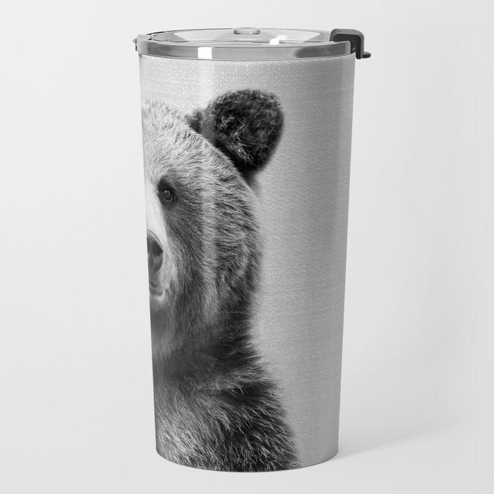 Grizzly Bear - Black & White Travel Mug Gallery Image 2