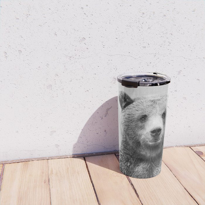 Grizzly Bear - Black & White Travel Mug Gallery Image 4