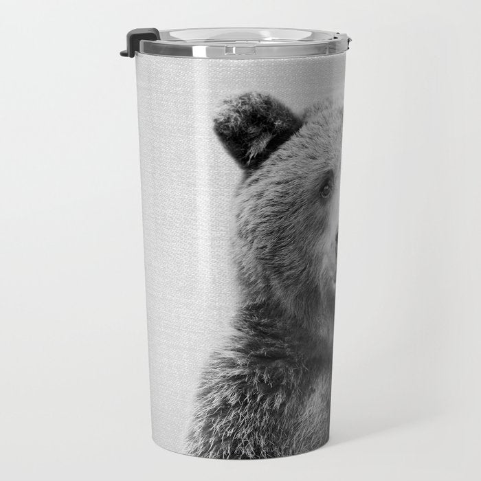 Grizzly Bear - Black & White Travel Mug Gallery Image 3