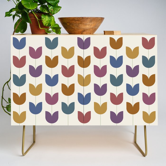 Spring Tulips VIII Multicolor Mid Century Flowers Credenza Gallery Image 1