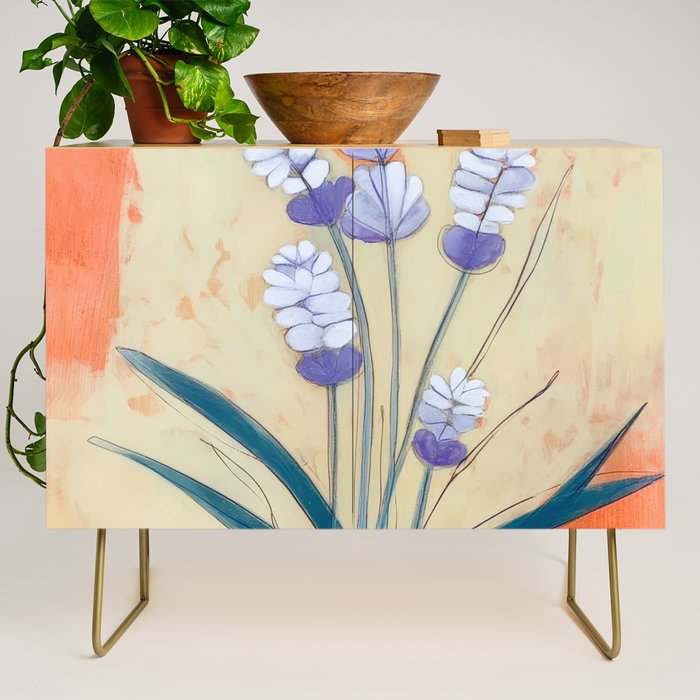 Minimal Lavender Floral Art Credenza Gallery Image 1