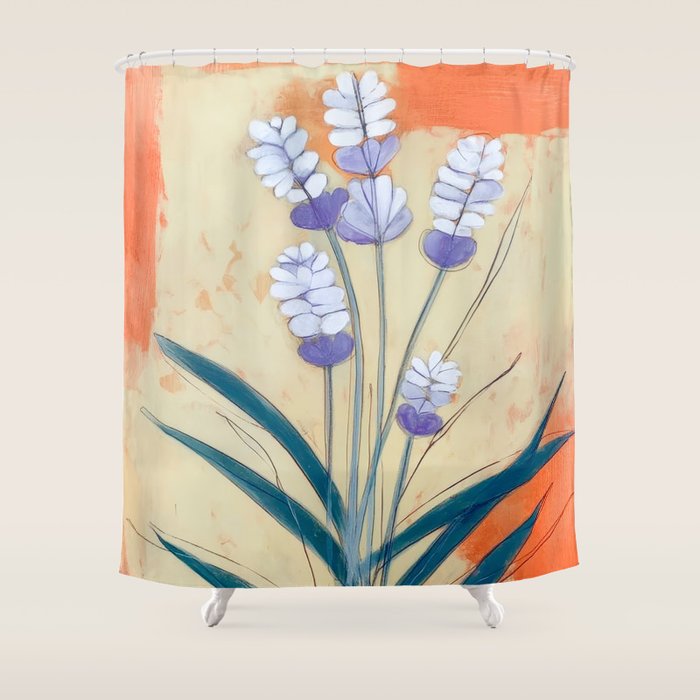 Minimal Lavender Floral Art Shower Curtain Gallery Image 1