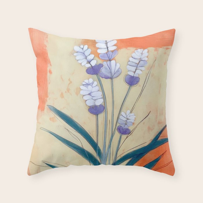 Minimal Lavender Floral Art Throw Pillow Gallery Image 1