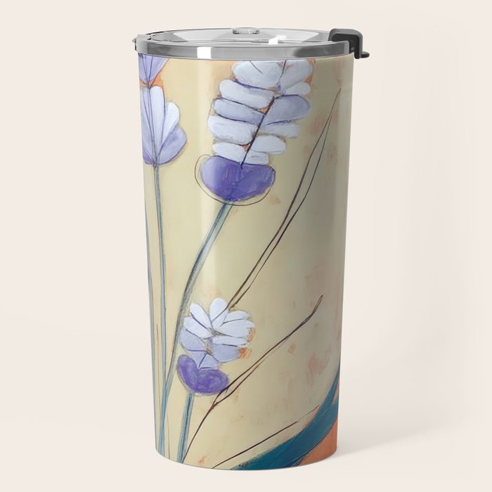 Minimal Lavender Floral Art Travel Mug Gallery Image 2
