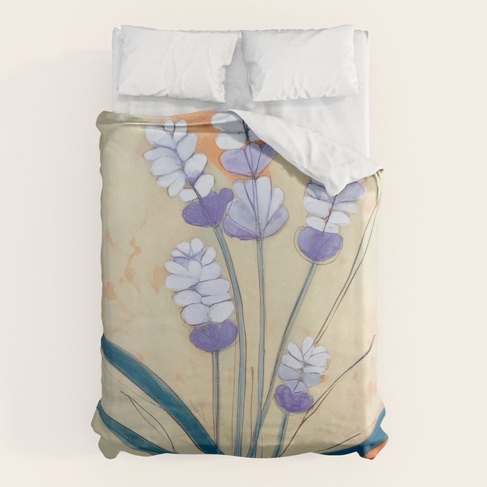 Minimal Lavender Floral Art Duvet Cover Gallery Image 1