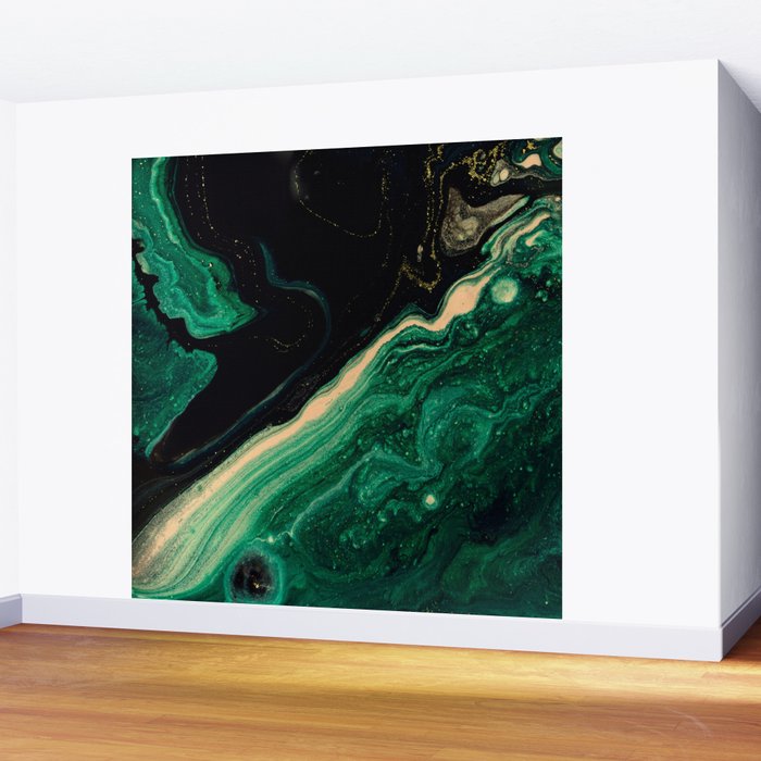 Abstract Pour Painting Liquid Marble Abstract Dark Green Painting Gold Accent Agate Stone Layers Wall Mural Gallery Image 2