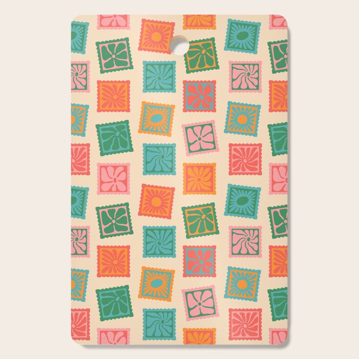 Vintage flower postage stamp pattern Cutting Board Gallery Image 1