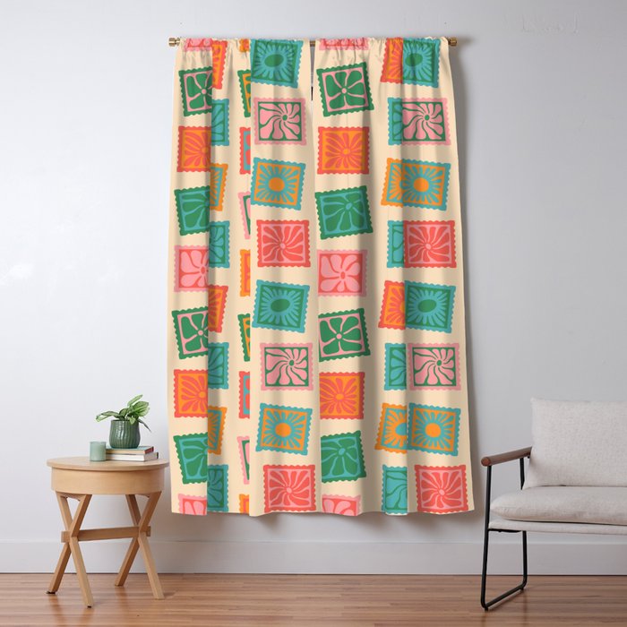 Vintage flower postage stamp pattern Window Curtain Gallery Image 5
