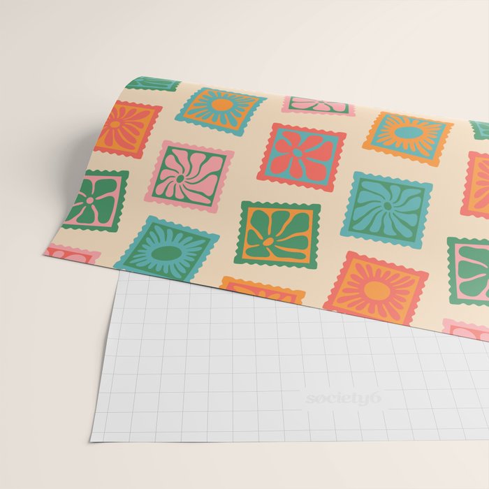 Vintage flower postage stamp pattern Wrapping Paper Gallery Image 2