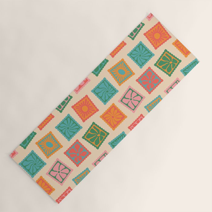 Vintage flower postage stamp pattern Yoga Mat Gallery Image 1
