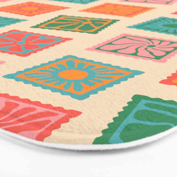 Vintage flower postage stamp pattern Bath Mat Gallery Image 3
