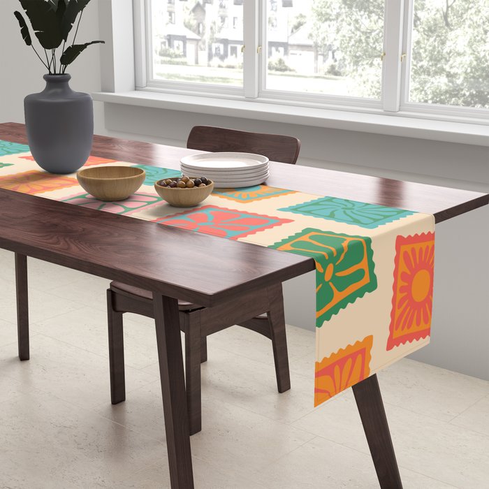 Vintage flower postage stamp pattern Table Runner Gallery Image 2