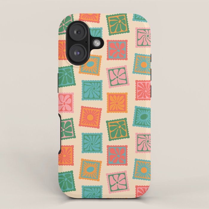Vintage flower postage stamp pattern iPhone Case Gallery Image 1