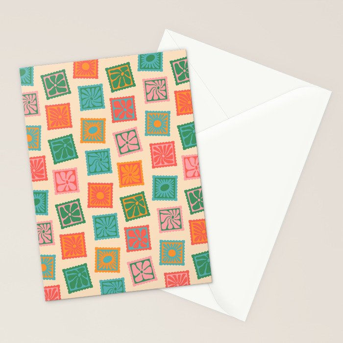 Vintage flower postage stamp pattern Stationery Card Gallery Image 2