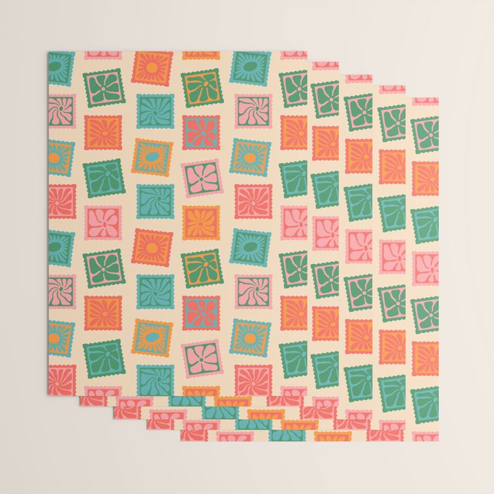 Vintage flower postage stamp pattern Wrapping Paper Gallery Image 3