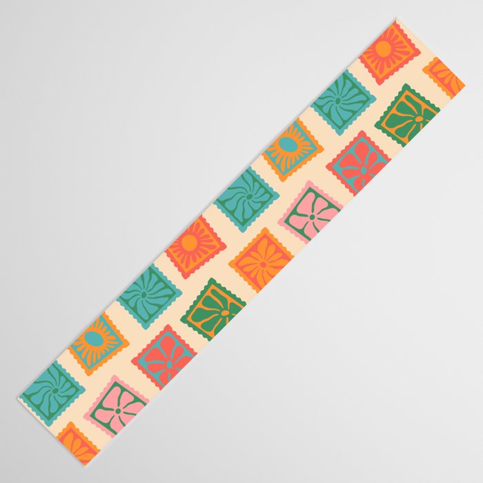 Vintage flower postage stamp pattern Table Runner Gallery Image 3