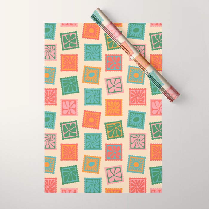 Vintage flower postage stamp pattern Wrapping Paper Gallery Image 1