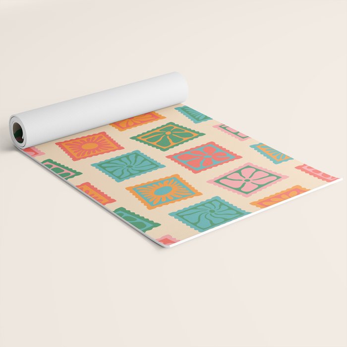 Vintage flower postage stamp pattern Yoga Mat Gallery Image 2