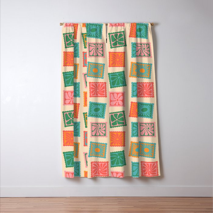 Vintage flower postage stamp pattern Window Curtain Gallery Image 3