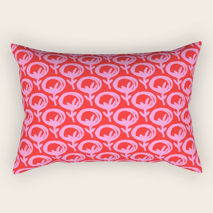 Vibrant Pop Roses Preppy Pink and Red Pattern Rectangular Pillow Gallery Image 1