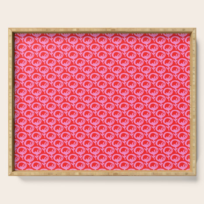 Vibrant Pop Roses Preppy Pink and Red Pattern Serving Tray Gallery Image 1