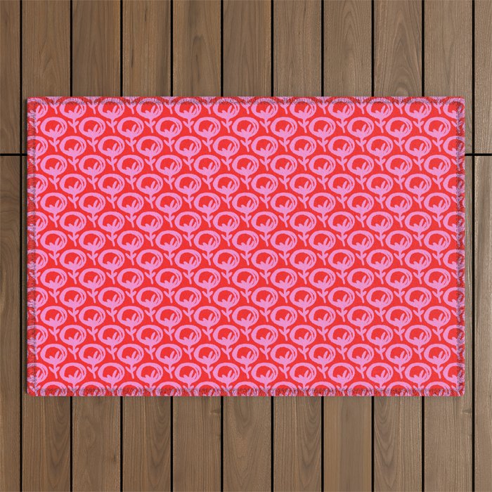 Vibrant Pop Roses Preppy Pink and Red Pattern Outdoor Rug Gallery Image 1