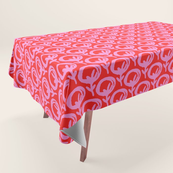 Vibrant Pop Roses Preppy Pink and Red Pattern Tablecloth Gallery Image 1