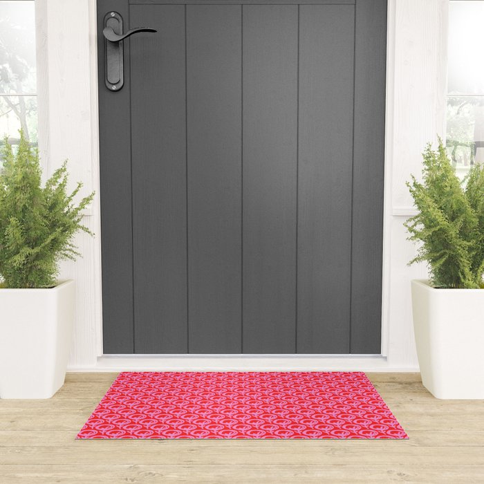 Vibrant Pop Roses Preppy Pink and Red Pattern Welcome Mat Gallery Image 3