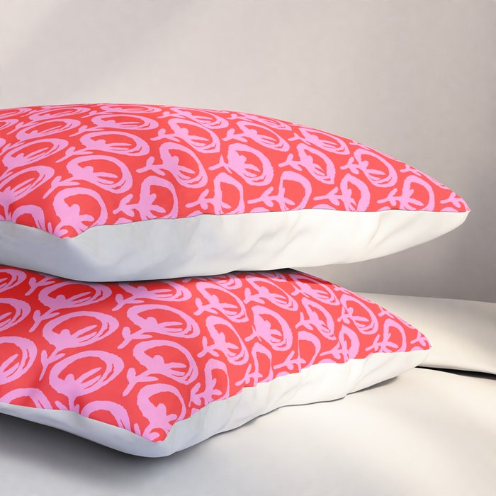 Vibrant Pop Roses Preppy Pink and Red Pattern Pillow Sham Gallery Image 3