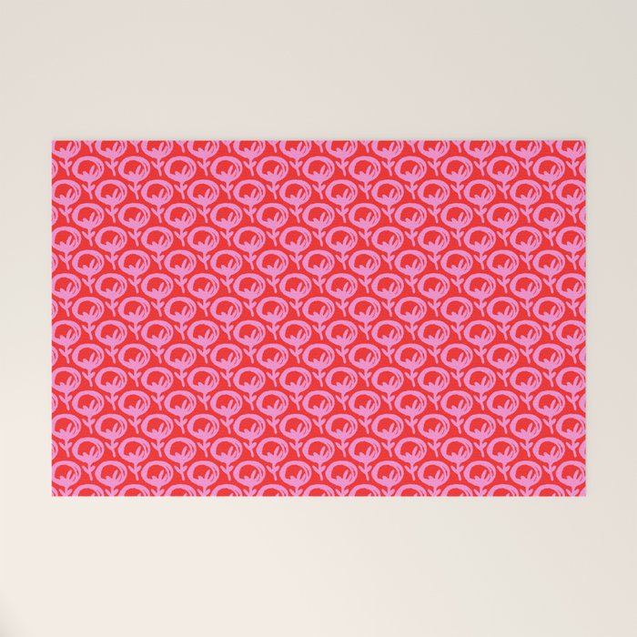 Vibrant Pop Roses Preppy Pink and Red Pattern Welcome Mat Gallery Image 1