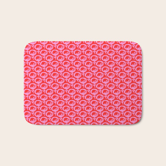 Vibrant Pop Roses Preppy Pink and Red Pattern Bath Mat Gallery Image 1