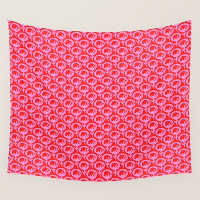 Vibrant Pop Roses Preppy Pink and Red Pattern Wall Tapestry Gallery Image 4