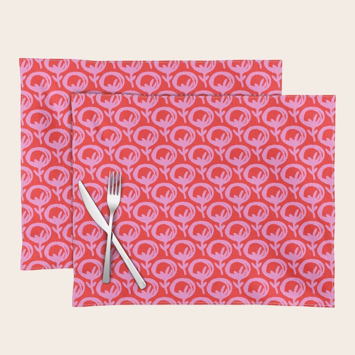 Vibrant Pop Roses Preppy Pink and Red Pattern Placemat Gallery Image 1