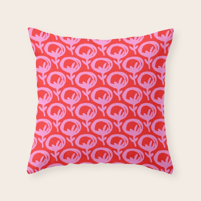 Vibrant Pop Roses Preppy Pink and Red Pattern Throw Pillow Gallery Image 6