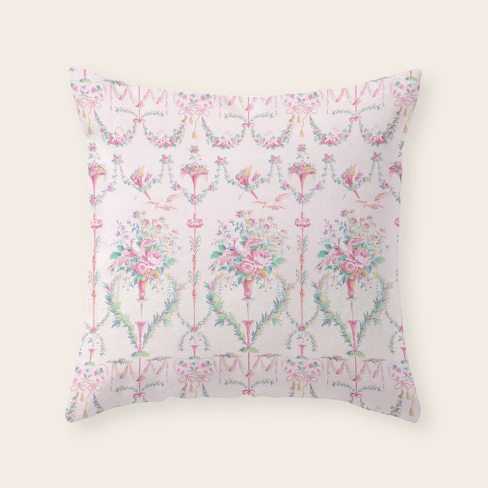 French wallpaper, birds and floral swags Throw Pillow Gallery Image 6