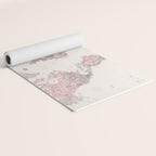 Dusty pink and cream watercolor detailed world map Madelia Yoga Mat Gallery Image 2