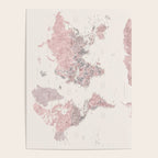 Dusty pink and cream watercolor detailed world map Madelia Poster Gallery Image 4