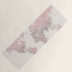Dusty pink and cream watercolor detailed world map Madelia Yoga Mat Gallery Image 1