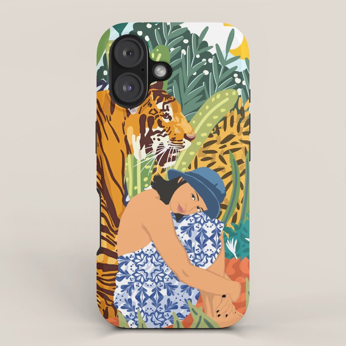 Awaken The Tiger Within Illustration, Wildlife Nature Wall Decor, Jungle Human Nature Connection iPhone Case Gallery Image 1