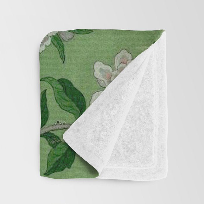 Chinoiserie Magpie Peony Garden Summer Green Throw Blanket Gallery Image 3