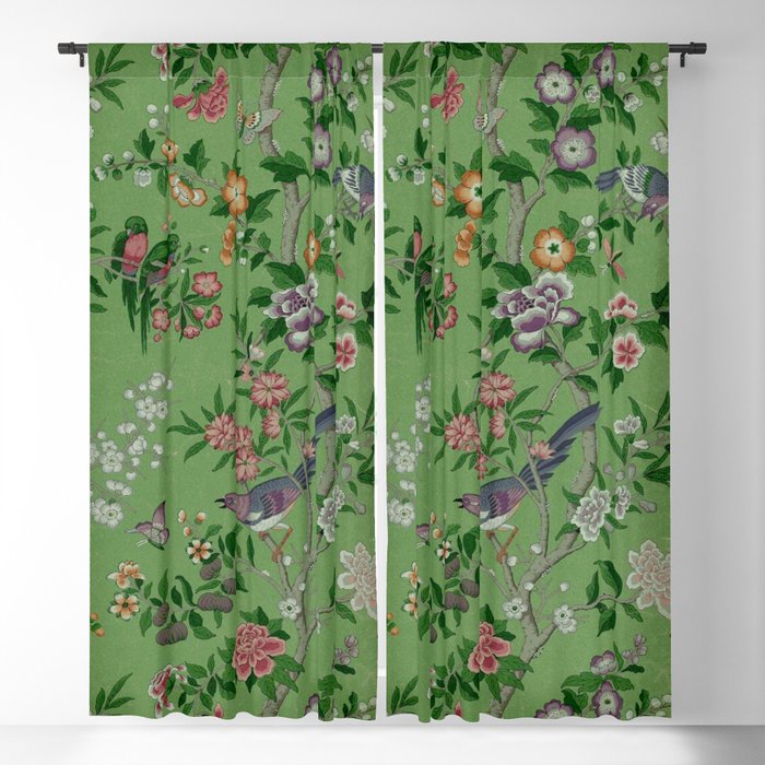 Chinoiserie Magpie Peony Garden Summer Green Window Curtain Gallery Image 5