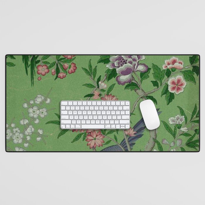 Chinoiserie Magpie Peony Garden Summer Green Desk Mat Gallery Image 1
