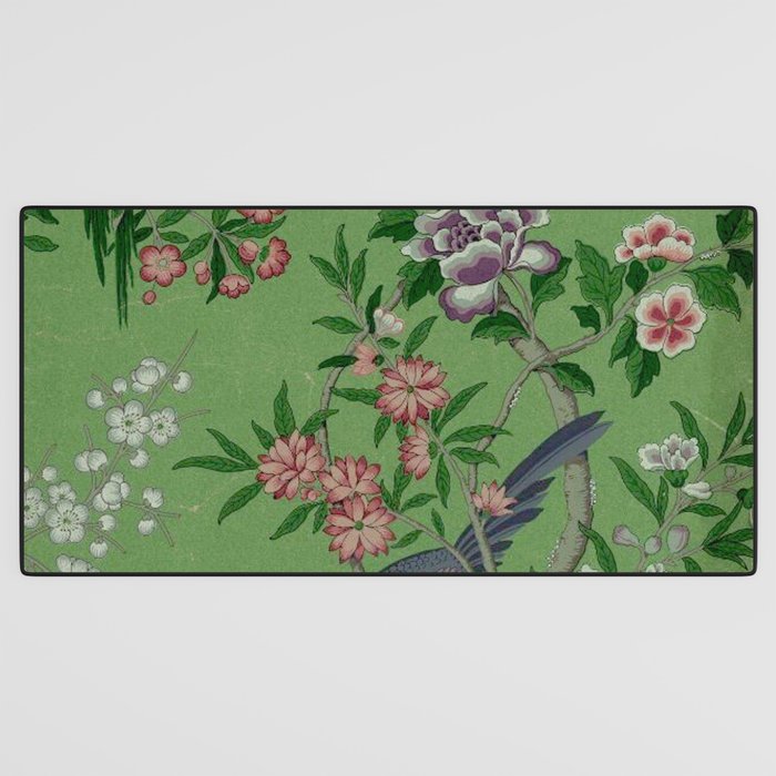 Chinoiserie Magpie Peony Garden Summer Green Desk Mat Gallery Image 3