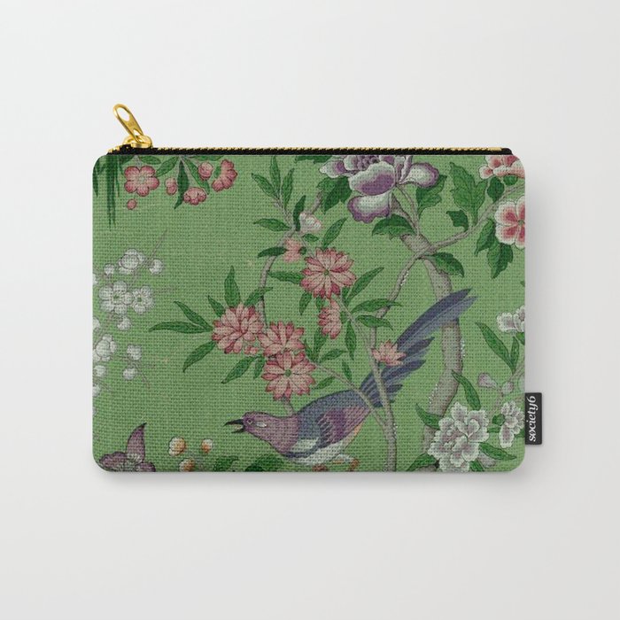 Chinoiserie Magpie Peony Garden Summer Green Carry All Pouch Gallery Image 1