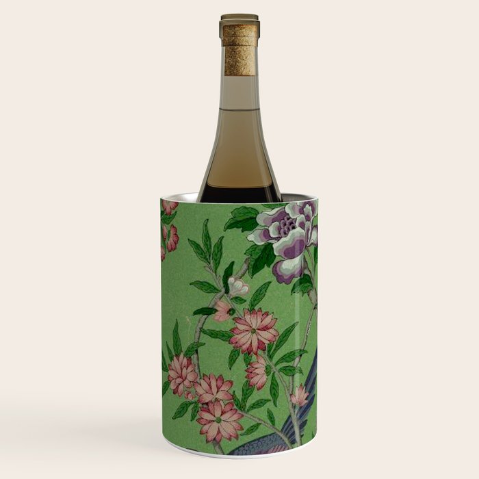 Chinoiserie Magpie Peony Garden Summer Green Wine Chiller Gallery Image 1
