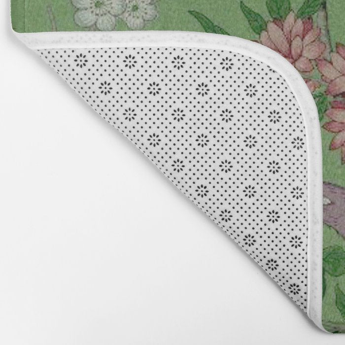 Chinoiserie Magpie Peony Garden Summer Green Bath Mat Gallery Image 2